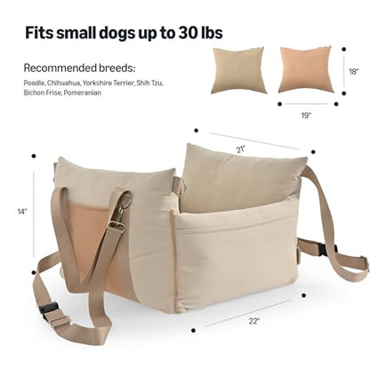 Amazon Basics Dog Car Seat, Pet Booster for Small-Medium Dogs with Leash & Washable Cover, Beige - color: BEIGE