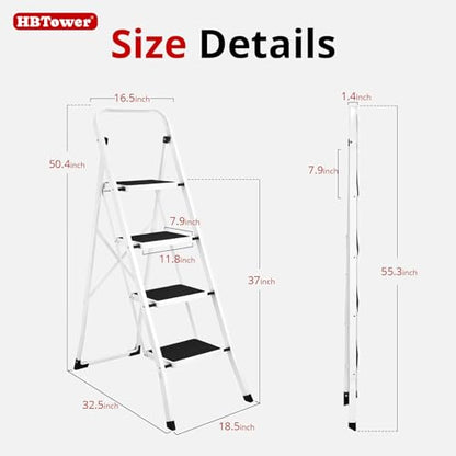 HBTower Step Ladder, Folding Step Stool for Adults with Anti-Slip Pedal, 330 lbs Capacity for Kitchen, Home, White - size: 4 Step Ladder