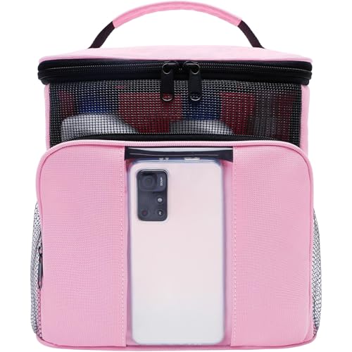 Mesh Shower Caddy,Portable HangingTravel Toiletry Bag Dorm Room Essentials for College Students Girls,Large Makeup Organizer for Full-Sized Toiletries,Travel Essentials for Women Girls Camping Beach - color: Pink