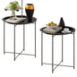 End Table Set of 2,Outdoor Side Table, Small Patio Round Folding Metal Black Side Tables for Outdoor,Living Room,Balcony and Office,Φ18.5" x 19.9"H，2 PCS - color: Black