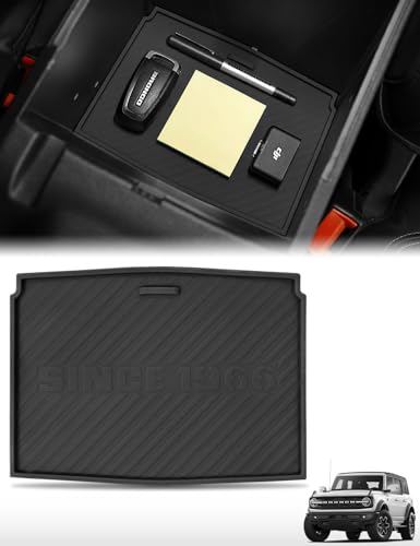Silicone Center Console Organizer Tray Liner for Ford Bronco 2021-2024 2/4 Door Accessories Non-Slip Anti-Dust Protective Mat, Armrest Storage Box Insert Mat (Black) - color: Black, size: Console box mat