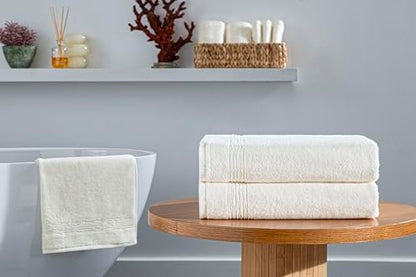 Ozdilek 2-Piece Bath Towels, 27x54 100% Turkish Cotton, Luxury Quick Dry, Extra Large, Fade-Resistant, Eco-Friendly, Spa Towel, Comfortable (Ivory) - color: Ivory