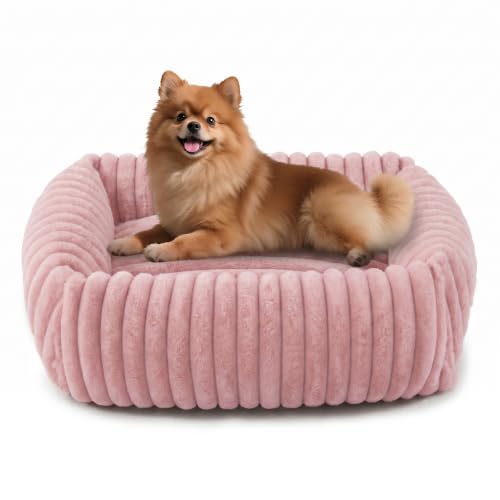 FURTIME Dog Bed for Small Medium Dog, Washable Orthopedic Pet Bed with Removable Cover, Rectangle Soft Calming Sleeping Puppy Bed Durable Pet Cuddler with Anti-Slip Bottom - color: Pink, size: M (25"x21"x7")