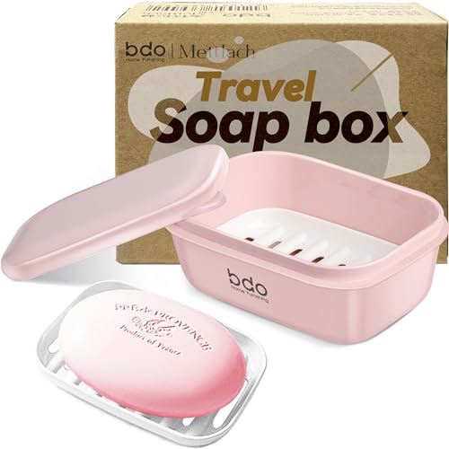 PEISAINOX Travel Soap Case with Lid,Leakproof Soap Holder with Drainage Layer, Travel Essentials Soap Containers, Portable Soap Bar Dish for Camping, Gym, Bathroom,Kitchen,Dormitory,Hotel(Pink) - color: Pink