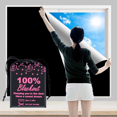 100% Blackout Blind Curtains Window Cove (39"x 59")[DIY Cut to Any Size or Shape] [Hook & Loop Tabs][ Portable Bags for Travel ] [Light & UV Blocking ] for House,Baby Nursery,Apartment - color: Black and Silver-grey, size: 59"W x 39"H