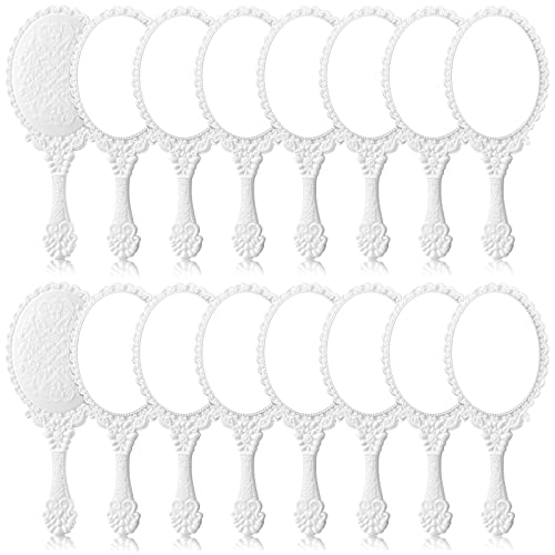 Yalikop 16 Pcs Vintage Handheld Mirror with Handle Small Cute 3.11" x 7.09"Embossed Princess Handheld Mirror for Women Gifts Princess Party Favors Travel Makeup Supplies(White) - color: White