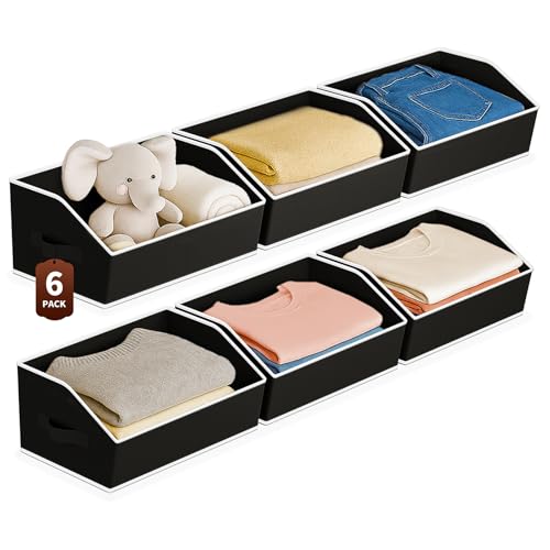Homsorout Large Closet Organizers and Storage Bins - 6 Pack Trapezoid Storage Baskets for Shelves, Foldable Fabric Baskets with Handles Ideal for Closet, Basket, Wardrobe and Shelf Storage, Black - color: Black, size: 6 Pack