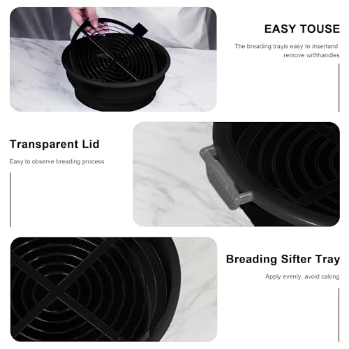 FJNATINH Collapsible Batter Bowl - Mess Free Better Breader Shaker Bowl with Lid Breading Shaker Container - Great for Fried Fish, Fried Chicken, Onion Rings, Wings & More,No Leak,Easy to Store,Black - color: Black