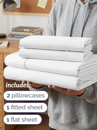 Twin XL 4 Piece Sheet Set - Comfy Breathable & Cooling - Ultra Soft Hotel Luxury Bedding Set w/ 8-16 Inch Deep Pockets - 1 Flat & 1 Fitted Sheet & 2 Pillowcases - Wrinkle Free and Easy Care - White - color: 01 - White, size: Twin XL