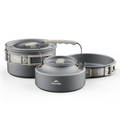 Naturehike Camping Cookware Set Mess Kit for Backpacking Gear, Camp Cooking Set, Camping Pots and Pans Set for Outdoor Backpacking Camping Hiking Picnic - color: 1.7L pot+7'' frying pan+0.8L kettle