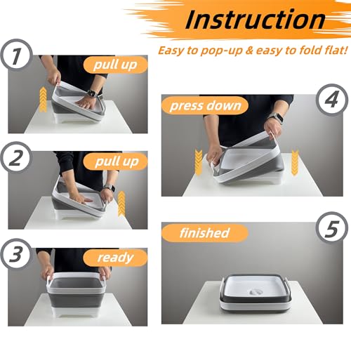 GIMWA Collapsible Wash Basin with Drain Plug - 2.4 Gallon Foldable Kitchen Sink for Baby Bottles, RV Camping, Space-Saving Dish Tub (Gray-Gray) - color: Gray-gray