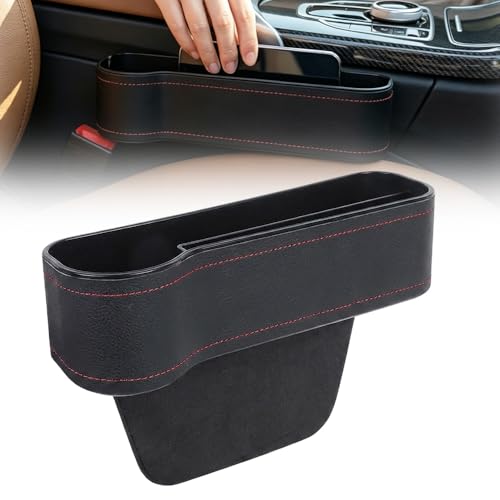 Car Seat Gap Filler Organizer, Automotive Front Seat Storage with Car Cup Holder, Multifunctional Car Seat Organizer, Sunglasses, Auto Console Side Storage Box (Black, Right Side) - color: Black, size: Right side