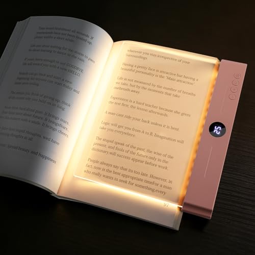 Book Light, Rechargeable Clear LED Flat Reading Light for Reading in Bed at Night with 3 Colors & Timer, Dimmable Full Page Panel Plate Lamp, Bookish Gifts for Readers Kids Women Men (Pink) - color: Pink