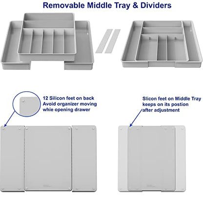 Simple Houseware Expandable Kitchen Drawer Flatware Organizer, Gray – Adjustable Cutlery Tray with 9 Compartments for Utensils and Silverware - color: Gray