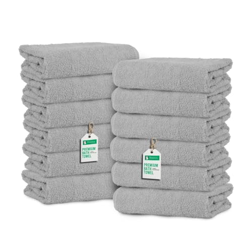 TOALLA_ Bath Towels_27x54_Pk 12_Light Grey Bath Towels (12-Pack, 27W X 54 L Inches) Light Grey Color- Cotton Towel for Gym, Bath, Spa, Shaving, Shampoo, for Daily use, Large - color: Light Grey, size: Bath Towel - Pack of 12 - 27x54 Inches