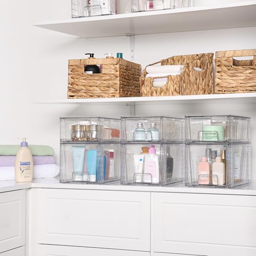 Vtopmart 8 Pack Clear Stackable Cabinet Organizers with Pull-Out Drawers, Clear Storage Drawers, 6 Medium and 2 Small for Under Sink, Pantry, Bathroom, Closet and Kitchen Storage - style: 6 Medium+2 Small