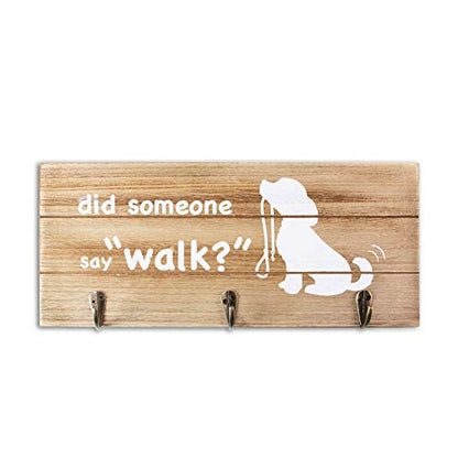 VILIGHT Dog Mom Gifts Leash Holder Home Sign - Farmhouse Wall Decor with Hooks - Funny Dog Lover Gifts for Women Man - 12.6x5.5 Inches