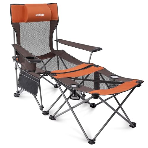 apollo walker Reclining Beach Chair, Adjustable 90-135° Backrest Camping Lounge Chairs for Adults, Folding Chair with Foot Rest & Detachable Pillow - Upgraded 8-Leg, Orange - color: Orange, style: 8-Leg