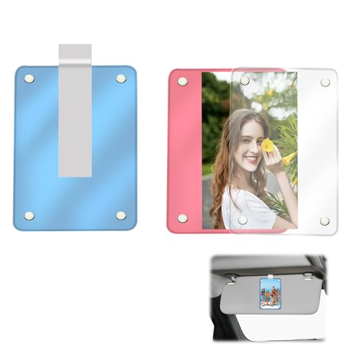 HINGTAI 2Pcs Car Picture Holder Visor Photo Clip Acrylic Magnetic Personalized Car Accessories Vertical Horizontal Display for Adding Family or Personal Photos - color: Blue-red