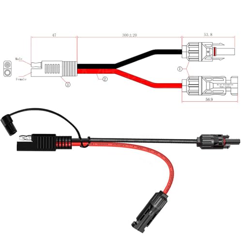 2Pcs 1FT 10AWG Solar Panel Connector Cable, SAE to MC-4 Male Female Adapter PV Extension Cable with SAE Polarity Reverse Adapter for RV Caravan Solar Panel Battery Charger - style: 2PCS