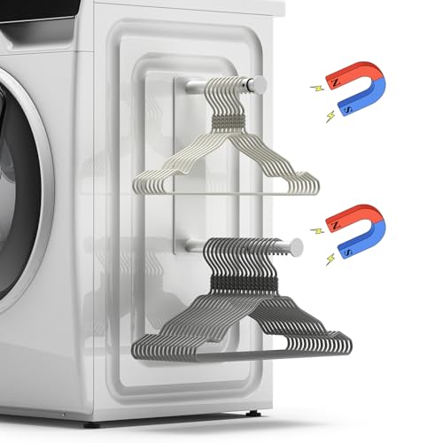 MFTEK Hanger Organizer Stacker, Magnetic Hanger Holder, Extendable Hangers Storage Rack for Washing Machine Closet Laundry Room Organization, Metal Stand Rack for Adult Kids Velvet Hangers (White) - color: White