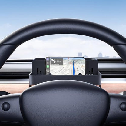 Dashboard Organizer Tray for Tesla Model 3 2017-2023 and Model Y 2020-2024 Accessories Silicone Behind Screen Storage Box Non-Slip Sunglass Phone Tissue Card Holder Tesla Console Insert