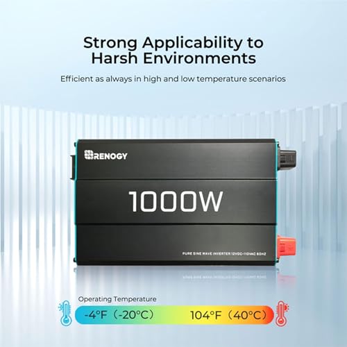Renogy 1000W Pure Sine Wave Inverter 12V DC to 120V AC Converter for Home, RV, Truck, Off-Grid Solar Power 110V with Built-in 5V/2.1A USB Port, Hardwire Remote Controller - size: 1000W(No BT & ATS)