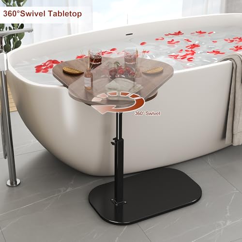Solid Wood C Shaped Side Table for Sofa/Bed, Adjustable Height C Shaped End Table Metal Base, 360°Swivel/Flip Top Couch Tables That Slide Under, Small Spaces Laptop Stand Coffee Table (Wood) - color: Wood