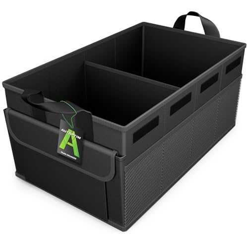 AUTOPTIM Car Trunk Organizer - 65L Collapsible Car Organizer with Non Slip Bottom & Multiple Pockets for Groceries, Trunk Storage with Base Panel for SUV Sedan Van, 2 Compartments (Black, Large) - size: Large
