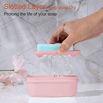 Quatish 2 Pack Travel Soap Container, Portable Soap Holder with Lid, Travel Bar Soap Holder, Soap Case for Camping Gym Travel, Soap Box for Bathroom,Pink - color: Pink