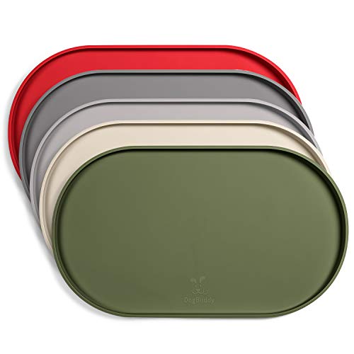 DogBuddy Dog Food Mat - Waterproof Dog Bowl Mat, Silicone Pet Mat for Food and Water Bowls, Nonslip Pet Feeding Mat with Edges, Dogs Food Mats for Floors, Puppy Supplies (XXL: 32" x 19", Khaki Green) - color: Khaki Green, size: 32x19 Inch (Pack of 1)
