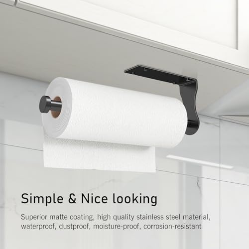 SetSail Paper Towel Holder, Single Hand Operable Paper Towel Holder Under Cabinet with Adjustable Damper, Easy Tear, Wall Mount, Self-Adhesive or Drilled for Kitchen Bathroom, Black - color: Black