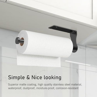 SetSail Paper Towel Holder, Single Hand Operable Paper Towel Holder Under Cabinet with Adjustable Damper, Easy Tear, Wall Mount, Self-Adhesive or Drilled for Kitchen Bathroom, Black - color: Black