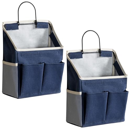 2pcs Wall Hanging Storage Bag, Small Door Closet Linen Fabric Pockets Organizer, Waterproof Multi Functional for Living Room Bedroom Bathroom Kitchen RV Camper with Hooks All Navy - color: 1-all Navy