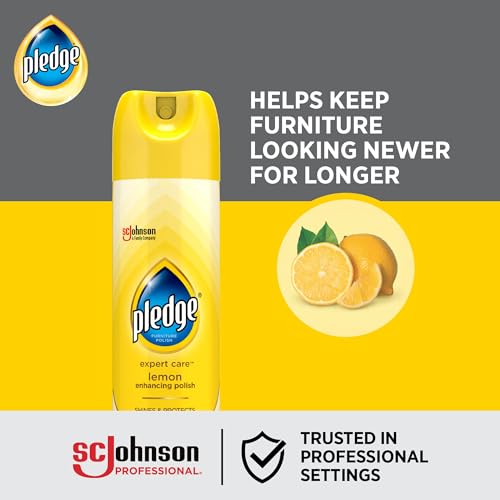 Pledge Enhancing Polish Spray, Wood Furniture & Stainless Steel Polish, Remove Dust and Fingerprints, Fast Shine and Protect, Prevent Scratches & Knicks - Lemon Scent, 9.7oz (Pack of 12)