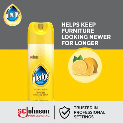 Pledge Enhancing Polish Spray, Wood Furniture & Stainless Steel Polish, Remove Dust and Fingerprints, Fast Shine and Protect, Prevent Scratches & Knicks - Lemon Scent, 9.7oz (Pack of 12)