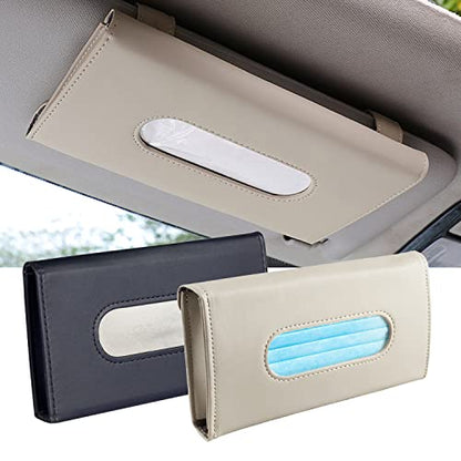 Car Tissue Holder, 2 Pack Sun Visor Napkin Holder, Premium PU Leather, Car Mask Holder for Sun Visor Vehicle, with Tissue Refill, Black&Beige - color: 2pack-black & Beige