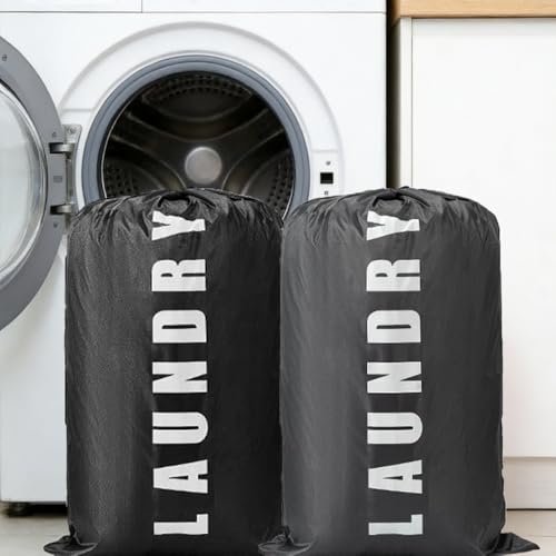 2 Pack XL Travel Laundry Bag, Dirty Clothes Organizer with Drawstring, Large Enough to Hold 4 Loads of Laundry， Easy Fit a Laundry Hamper or Basket，24" x 36" - color: Grey and Black