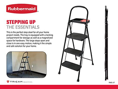 Rubbermaid 3-Step Steel Ladder with Project Tray, Folding Step Stool with Hand Grip and Non-Slip Feet, White, Tested to ANSI US Safety Standards, No Assembly Required (Amazon Exclusive) - style: 3-Step w/ Project Tray