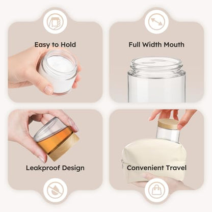 2 OZ Glass Jars with Lids, 24 Pack Small Glass Containers with Plastic Woodgrain Lids & Inner Liners, Reusable Travel Containers for Creams, Makeup, Lotion, Cosmetic, Ointment - color: 24 Pack 2 OZ Clear