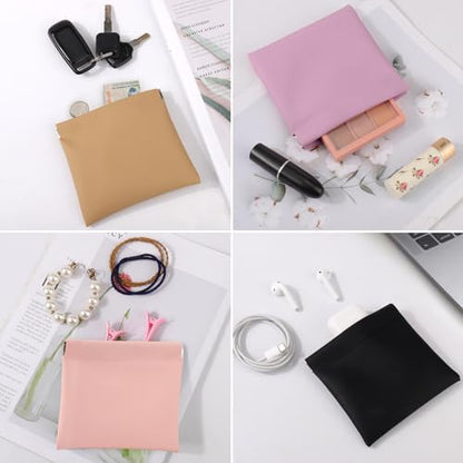 BUSOHA 8PCS Snap Closure Organizer Pouch, Small Women's Leather Pouches for Purse, Mini Makeup Bag for Cosmetics Headphones Jewelry Lipstick - color: Black+Brown+Yellow+Pink+Blue+Green+Gray+Purple