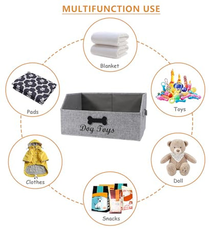 Large Dog Toy Basket Fabric Dog Toy Bin Collapsible Gray Dog Toy Box Trapezoid Dog Toy Storage for organizing Dog Chew Toys/Blankets/Leashes/Treats-Dog Storage Organizer-Can be Personalized - size: 16.7''x11.4''x8.2''