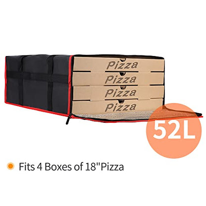 Bodaon Insulated Pizza Delivery Bag, 20" x 20" x 8" Pizza Warmer Bags for Carry Hot, Insulated Food Delivery Bag, Insulated Grocery Bags, Black with Red Edge, 1-Pack - color: Black-red Edge, size: 20" x 20" x 8"