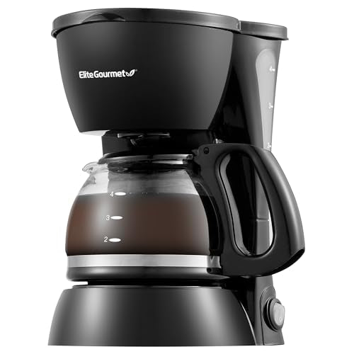 Elite Gourmet EHC4128 Automatic 4-Cup Brew & Drip Coffee Maker with Pause N Serve, Glass Carafe, Reusable Filter, On/Off Switch, Keep Warm, Water Level Indicator, Black - color: Black, size: 4 Cups