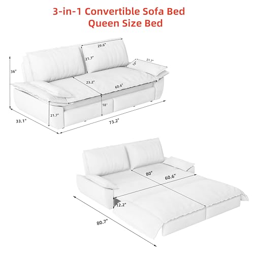 KEIKI 73.2" Queen Sleeper Sofa Bed, 3-in-1 Convertible Pull-Out Couch with Adjustable Backrest, Modern Velvet Loveseat Sofa for Home Office, Studio Apartment, Guest Room & Small Space Living - color: Grey, size: 73.2 Inch Queen