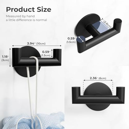 GWAAZXGZ 2 Pack Black Bathroom Hooks for Towels - Self Adhesive Double Hooks for Wall, No Drilling, Matte Finish, Strong Hold for Robes, Coats, Shower Use - color: Black