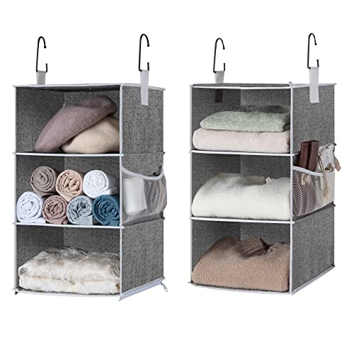 StorageWorks 6-Shelf Closet Organizers, Two 3-Shelf Separable Hanging Shelves for Closet, 12" D x 12" W x 48 ¼"H， Canvas, Gray - color: Grey, size: 12" D x 12" W x 48 ¼"H