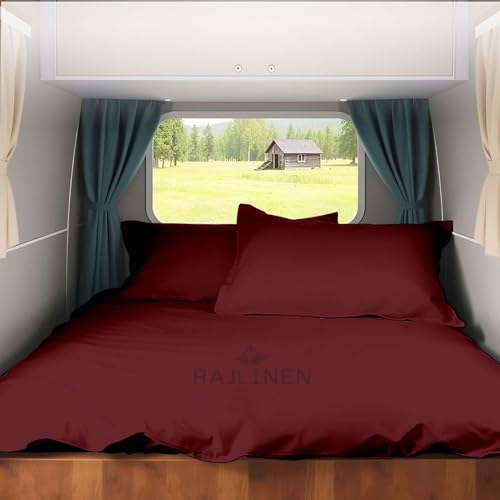 Rajlinen Short Queen RV Camper Sheet Set (60x75) – 100% Egyptian Cotton, Soft & Cooling, 16” Deep Pocket Fitted Sheet, Luxury Hotel Quality Bedding for RVs, Campers & Motorhomes (Burgundy Solid) - color: Burgundy Solid, size: Short Queen (60X75)