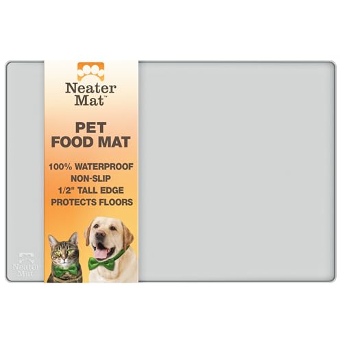 Neater Pet Brands Neater Mat Pet Mats for Food and Water, Cat & Dog Bowl Mat Waterproof Silicone, Feeding Tray, Dog Food Mats for Floors, Placemat w/Raised Edge for Under Bowls, 16” x 10”, Light Gray - color: Light Gray, size: 16"L x 10"W