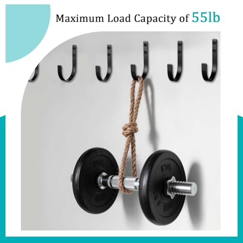 6 Pack Wall Hooks for Hanging, Heavy Duty Metal j Hooks Wall Mounted, No Rust Black Metal Coat Hooks for Living Room, Bathroom, Kitchen, Bedroom, Entryway for Coat, Bag, Hat, Towel, Key, Cup(Black)